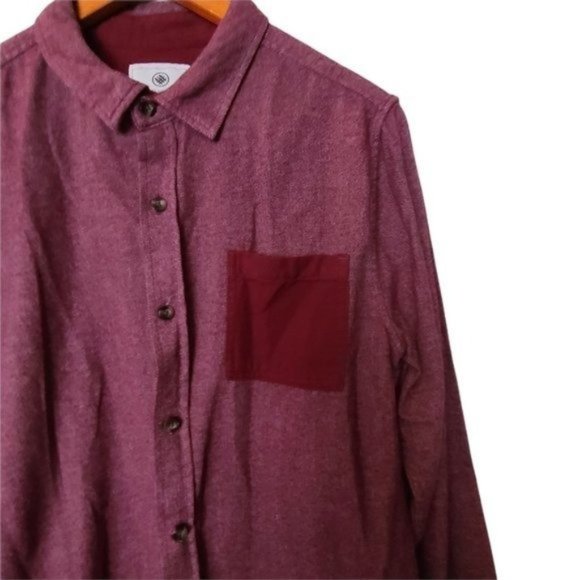 On The Byas Men's L Large Button up Shirt Maroon 100% Cotton Pocket - Picture 6 of 8